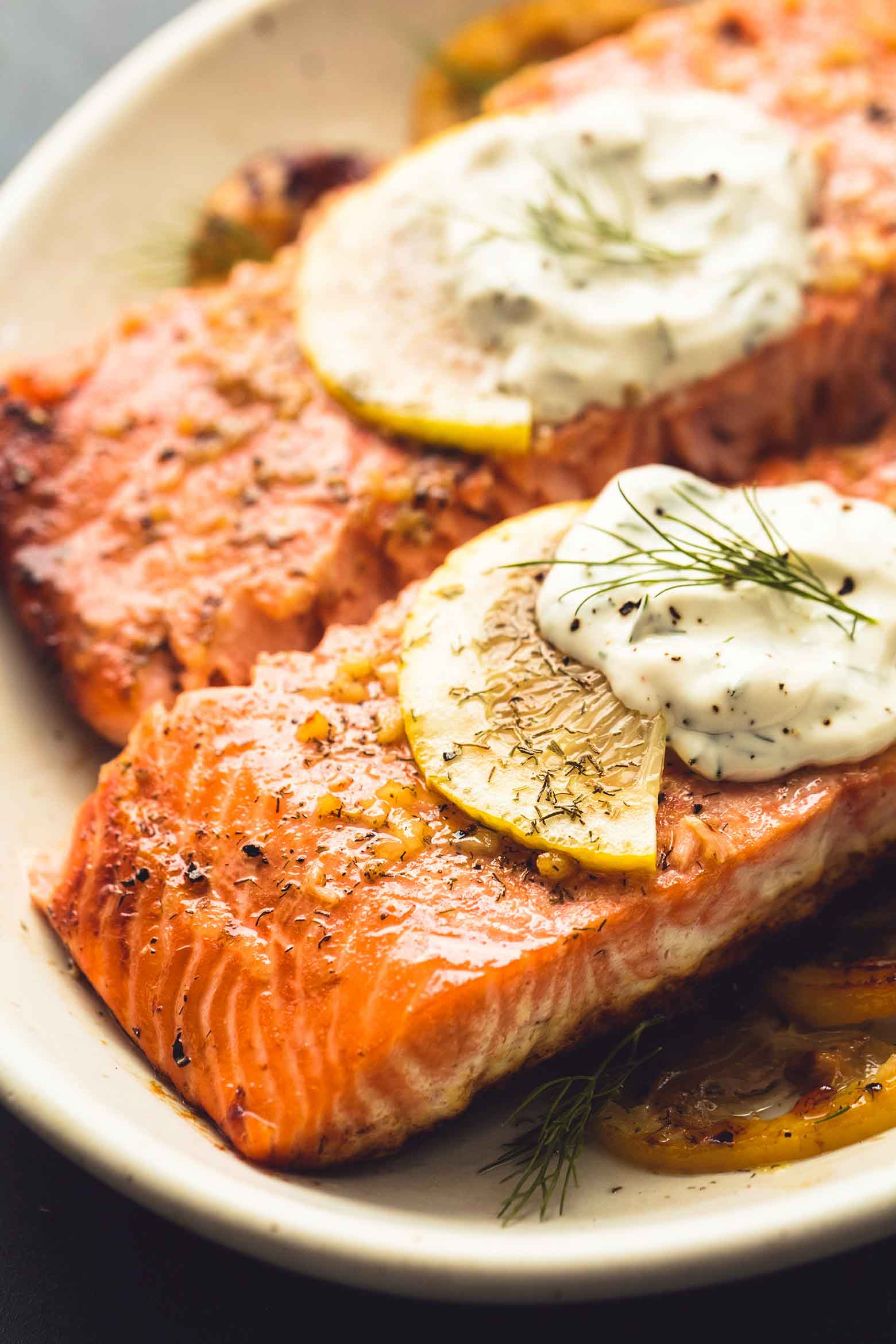 Baked Salmon Sauces New Baked Salmon with Creamy Lemon Dill Sauce – Cravings Happen