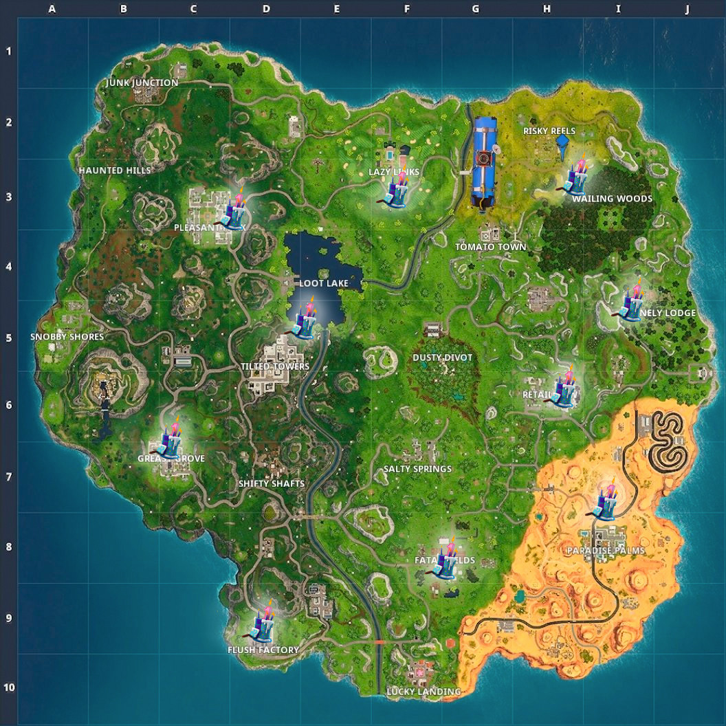 Birthday Cake Locations In fortnite Awesome Birthday Cake Locations and Map Dance Challenge In