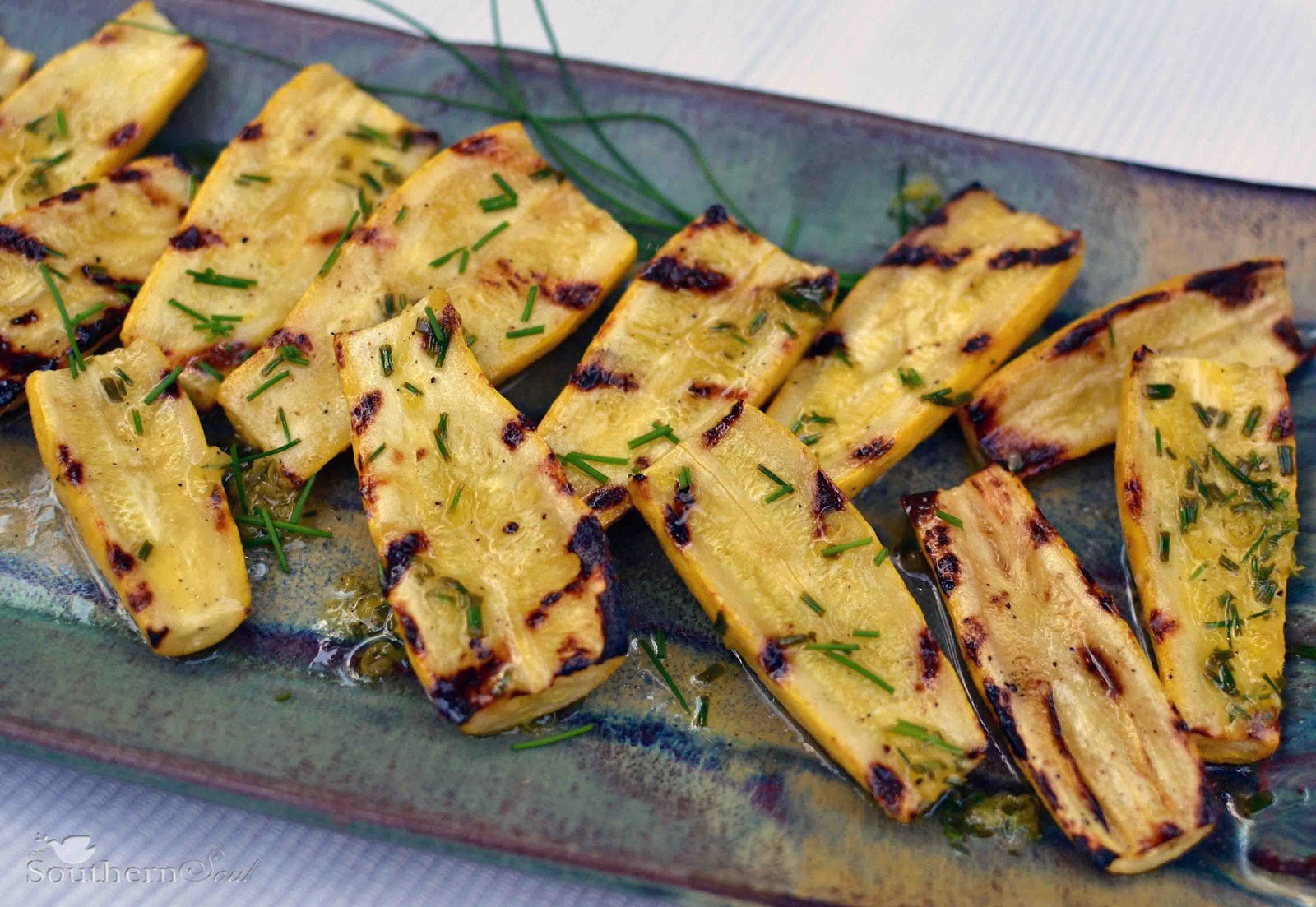Grilled Yellow Squash Fresh Grilled Yellow Squash with Lemon &amp; Chive Vinaigrette A