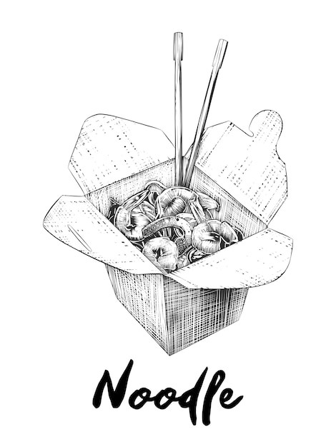 Hand Drawn Noodles Fresh Hand Drawn Sketch Of Noodles Box In Monochrome