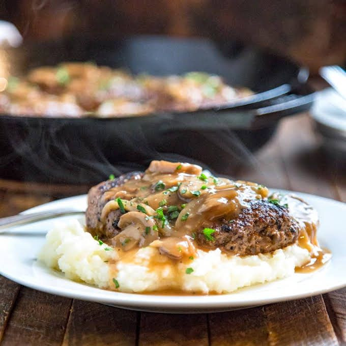 Homemade Salisbury Steak with Mushroom Gravy Rachael Ray : Best Ever and so Easy