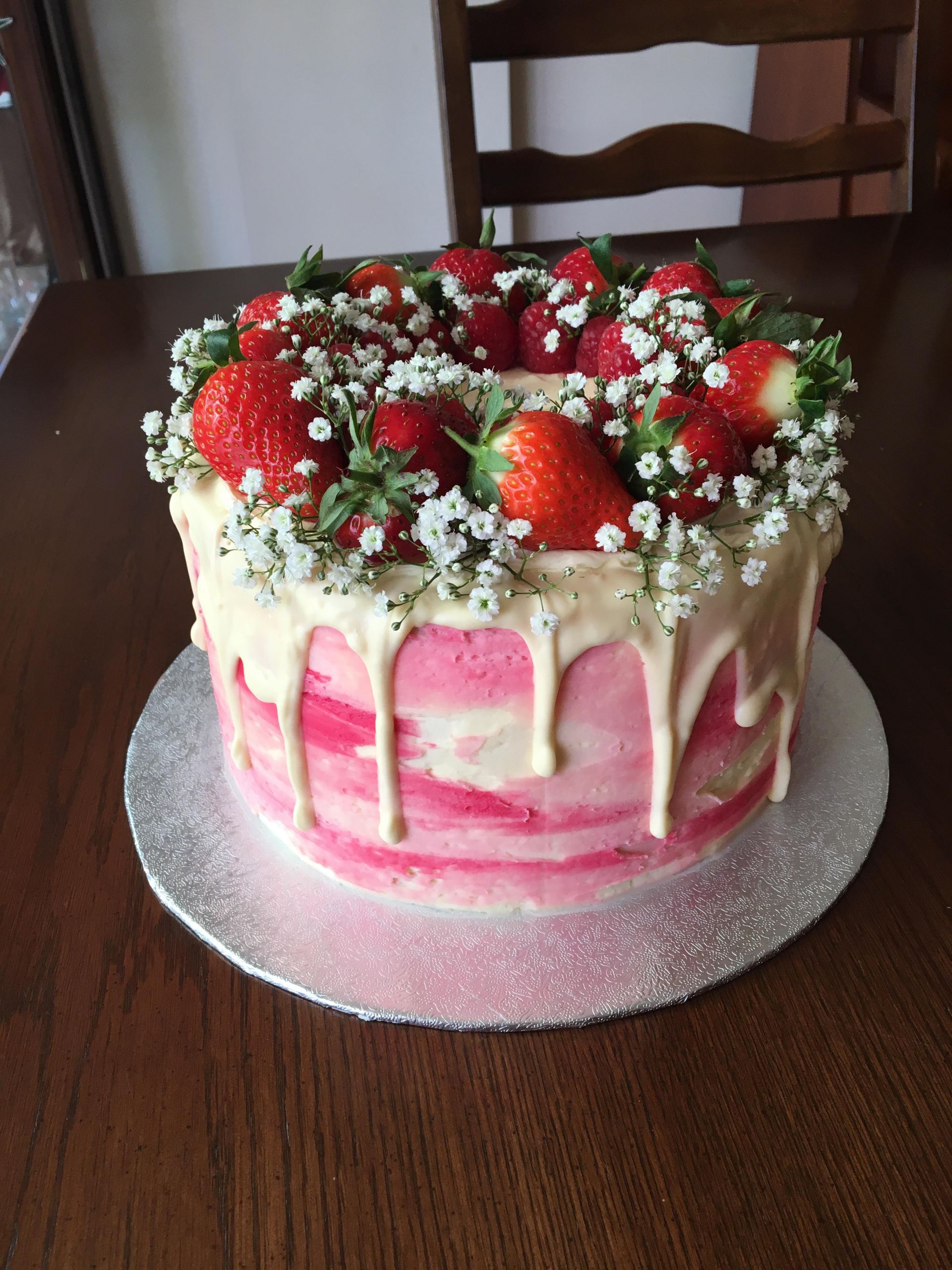 Strawberry Birthday Cake Best Of Strawberry White Chocolate Drip Birthday Cake Baking